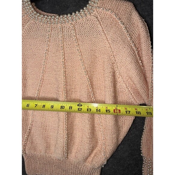 Vintage Nannell Pastel Pink Beaded Sweater - Hand Knit Rayon Wool Blend - Size S - Picture 5 of 5